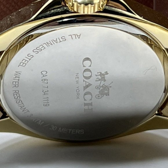 COACH Tristen 14502348 Gold-Tone Wristwatch C Signature Dark Blue Dial S.Steel - Picture 6 of 7